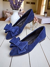 abordables Ballerines femme-ballerines en daim vert pour femmes avec gros nœud - ballerines chics et confortables pour une tenue décontractée et de jour