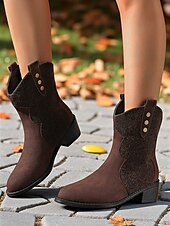 abordables Cowboy et bottes occidentales-Bottes mi-mollet western couleur café pour femmes avec boutons décoratifs – design élégant inspiré de la ferme pour les festivals de récolte et les vêtements d&#039;extérieur décontractés