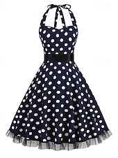 ieftine Rochii-Epocă 1950 rockabilly Lungime Genunchi Rochie Flapper Rochii O rochie de linie Buline Mulată Gâtul halter Pentru femei Halloween Carnaval ziua îndragostiților Petrecere Casual Petrecere ceai Adulți