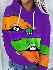 abordables Hauts d&amp;#39;Halloween-Femmes Sweat à capuche Graphique Halloween Occasionnel manche longue À capuche Hauts Réguliers Tenue de soirée Rue Tenue Quotidienne Noir Violet Orange Vert Gris foncé Printemps Automne Hiver