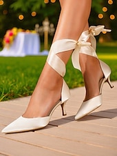abordables Officiel-Chaussures à talon chaton en satin à bout pointu pour femmes avec brides à la cheville en ruban - talons élégants pour mariage et soirée formelle pour dames
