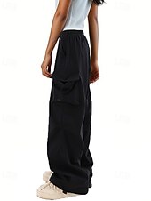 abordables pantalon cargo femme-Femmes Pantalons Cargo Slacks Streetwear Occasionnel Longueur complète Naturel Uni Avec Poches Conception à cordon élastique Doux Rue Fête Week-end Noir Rose Automne Coupe régulière