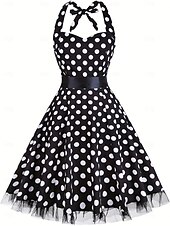 ieftine Rochii-Epocă 1950 rockabilly Lungime Genunchi Rochie Flapper Rochii O rochie de linie Buline Mulată Gâtul halter Pentru femei Halloween Carnaval ziua îndragostiților Petrecere Casual Petrecere ceai Adulți