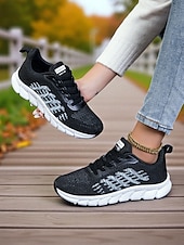 levne Dámské tenisky-Dámské bílé běžecké tenisky z flyknit – lehké prodyšné boty na chůzi pro přechodné období z léta na podzim, sport a každodenní fitness
