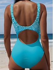 economico Costumi interi-Per donna Costumi da bagno Intero Monokini Taglio alto Costume da bagno Controllo della Pancia Vita alta Snello Senza schiena Vacanza Vintage Ombre Grafico Collo a U Senza Maniche Costumi da bagno