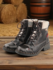baratos Botas de combate-Botas femininas retrô com cadarço – botas de combate casuais vintage com acabamento em tecido para viagens de outono na fazenda, aventuras ao ar livre e estilo de rua
