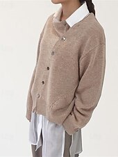 tanie Kardigany i odzież wierzchnia-Damskie Sweter Sweter rozpinany Moda Moda miejska Codzienny Jednokolorowe Prążkowany Otwarty przód Dzianiny Asymetryczne obszycie Długi rękaw Zwykłe topy Robić na drutach Święto Wyjściowe Weekend