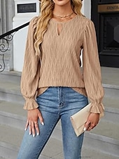 preiswerte Damen Einfache Oberteile-Damen Bluse Einfarbig Elegant Stilvoll Basic Langarm Rundhalsausschnitt Normale Oberteile Täglich Schwarz Weiß Blau Khaki Sommer Frühling