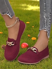 abordables Chaussures sans lacet et mocassins femme-Mocassins Flyknit orange à bout large pour femme – chaussures plates décontractées, confortables et respirantes avec chaîne en métal, idéales pour le shopping, le travail et les promenades dans le jardin
