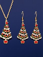 abordables Collier pour femme-Ensemble de bijoux pour femme en forme de sapin de Noël avec collier pendentif en émail festif et boucles d&#039;oreilles pendantes - accessoires de fête pour les fêtes de Noël et les cadeaux