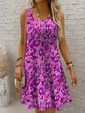 economico Arte &amp; Design Abiti-Per donna Mini Abito Abito a trapezio Abito a spalle scoperte Vacanza Casual Vestibilità regolare Grafico Geometrico Astratto Senza Maniche Collo a U Giallo Rosso Blu Viola Estate Primavera