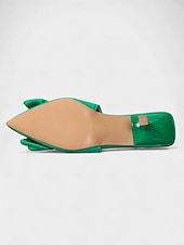 billige Stiletto hæler-Grønne slingback-hæler med satengsløyfe til dame – elegante pumps med spiss tå, perfekt for fester, bryllup og kveldsarrangementer