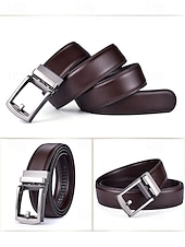 abordables Ceintures pour hommes-Ceinture en cuir véritable pour homme avec boucle à cliquet automatique – Ceinture classique ajustable pour le travail, le bureau et le quotidien