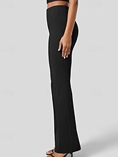 economico gamba larga e vita alta-Per donna Gamba larga Pantaloni a zampa Pantaloni Eleganti Streetwear Casual Lunghezza intera Naturale Semplice Tasca Elastico in vita Comodo All&#039;aperto Vacanza Ferie Grigio scuro Nero Verde militare