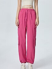 abordables pantalon cargo femme-Femmes Pantalons Cargo Slacks Streetwear Occasionnel Longueur complète Naturel Uni Avec Poches Conception à cordon élastique Doux Tenue quotidienne Week-end Noir Rouge Fuchsia Gris argenté Automne