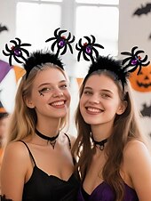 お買い得  ハロウィンアクセサリー-レディースハロウィンスパイダーヘッドバンド - かわいいグリッターブラックスパイダーデザインと紫の宝石、コスチュームパーティー、コスプレ、お祝いのお祝いに最適な柔らかい伸縮性のあるヘアアクセサリー