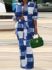 ieftine Costume de bluză de damă-Pentru femei Modă Șic Stradă Zilnic Seturi de pantaloni Manșon Lung Guler Cămașă Plisat Gradiant Imprimeu Casual Zilnic Galben Bleumarin Albastru piscină Vară Potrivire Largă