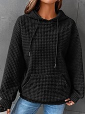 billige Teksturert hettegensere og sweatshirt-Dame Pullover hettegenser-genser عادي Gatemote Fritid Langermet Med hette Vanlige topper Ferie Ut på byen Lomme Svart Hvit Grå Høst Vinter