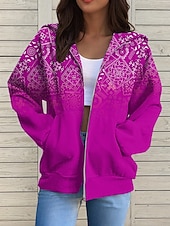 baratos Tops Listrados e Geométricos-Jaqueta de Moletom com Capuz Feminina Manga Longa Hoodie com Zíper Com Bolso Leve Casual Microelástico Gráfica Geométrica Ativa Bolso Frontal Verde Claro Vermelho Azul Roxo Verde Primavera Outono
