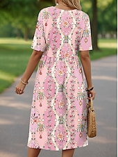 economico Abito Boho-Per donna Abito Midi Vestito Casual Vestito Estivo Abito a trapezio Abito Estivo Vacanza Casual Spiaggia Ferie Vestibilità comoda Floreale Grafico Manica Corta Girocollo Rosa Blu Viola Verde Estate