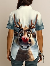 cheap Animals Tops-Christmas Women&#039;s Shirt Long Sleeve Button Down Blouse Graphic Animal 3D Vintage Tropical Daily Sleeveless Short Sleeve Shirt Collar Regular Tops Daily Sage Green Brown Green Summer Spring Winter
