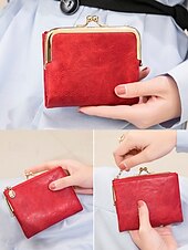 お買い得  ウォレット-女性用 ウォレット クレジットカードホルダーウォレット PUレザー オフィス ショッピング カジュアル ジッパー 複数のポケット 大容量 純色 ブラック ピンク レッド