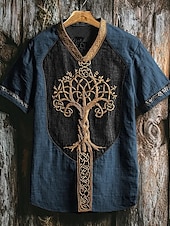 tanie Koszulki vintage-Męskie Podkoszulek Koszulki Koszulka z krótkim rękawkiem Koszulka Krótki rękaw W serek Lato Plemienny Zabytkowe Designerskie Podstawowy Nadruk Urlop Ulica Wyjściowe Niebieski Khaki Top Tee dla