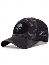 preiswerte Herrenhüte-Taktische Baseballkappe mit Totenkopf-Stickerei für Herren – verstellbare Netzrückseite, Camouflage-Stil, lässige Outdoor-Sportmütze für Halloween-Partys und den Alltag