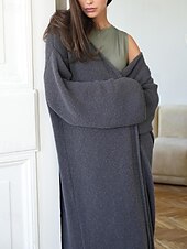 tanie Kardigany i odzież wierzchnia-Damskie Sweter Sweter rozpinany Moda Moda miejska Codzienny Jednokolorowe Prążkowany Otwarty przód Dzianiny Długi rękaw Długie topy Robić na drutach Święto Wyjściowe Weekend Biały Żółty Jesień Zima