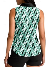 preiswerte Damenbluse-Damen Geometrisch Sporthemd Golf-Poloshirt Tennis Shirt Ärmellos Reißverschluss UPF50+ UV-beständig Hohe Elastizität Feuchtigkeitsableitend Atmungsaktiv Tennis Golfspiel Pickleball Umlegekragen