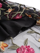 preiswerte Bodenlänge-A-Linie Brautmutterkleid Elegant Schwarzes Kleid Durchsichtig Quadrathals Knöchellänge Tüll Langarm mit Rüschen Stickerei 2025