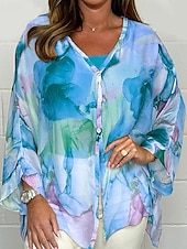 cheap Floral Tops-Women&#039;s Shirt Chiffon Tops Floral Stylish Modern Long Sleeve Shirt Collar Regular Tops Daily Holiday Buttons Print Black Yellow Pink Royal Blue Blue Spring Fall