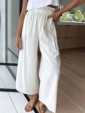 baratos perna larga e cintura alta-Mulheres Perna larga Calças Roupa de rua Casual Comprimento total Natural Tecido Cintura elástica Confortável Feriado Roupa Diária Final de semana clarete Ferrugem Azul marinho Branco Outono Normal