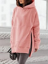 billige Enkle topper-Dame Pullover hettegenser-genser عادي Gatemote Fritid Langermet Med hette Vanlige topper Gate Ferie Lomme Svart Rosa Vin Beige Lyseblå Vinter
