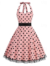 ieftine Rochii-Epocă 1950 rockabilly Lungime Genunchi Rochie Flapper Rochii O rochie de linie Buline Mulată Gâtul halter Pentru femei Halloween Carnaval ziua îndragostiților Petrecere Casual Petrecere ceai Adulți