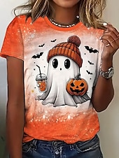 abordables Hauts d&amp;#39;Halloween-Halloween Femmes T-shirt Graphique Potiron ancien Élégant Classique Manche Courte Col ras du cou Col rond Hauts Réguliers Quotidien Week-end Imprimé Orange Été Automne