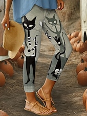 abordables Bas de Halloween-Leggings pour femmes Halloween vacances vintage mode longueur cheville taille haute pantalons impression graphique animal géométrique douce respirante extensible extérieure quotidienne gris vert bleu