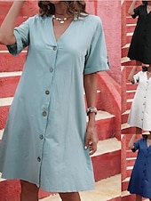 abordables Robe blanche-Femmes Mini Robe Robe d&#039;été Occasionnel Quotidien Coupe régulière Uni Manche Courte Col en V Noir Blanche Bleu Ciel Bleu de minuit Été