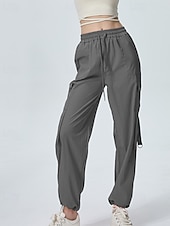 abordables pantalon cargo femme-Femmes Pantalons Cargo Slacks Streetwear Occasionnel Longueur complète Naturel Uni Avec Poches Conception à cordon élastique Doux Tenue quotidienne Week-end Noir Rouge Fuchsia Gris argenté Automne