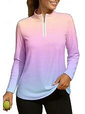رخيصةأون قميص نسائي-نسائي التدرج Shirt قميص رياضي قميص بولو قميص تنس كم طويل سحاب زهري UPF50+ مقاوم للأشعة فوق البنفسجية عالية المرونة رطوبة فتل متنفس تينس الغولف ركض مرتفعة طوق بسحاب قميص قميص طويل الذراعين