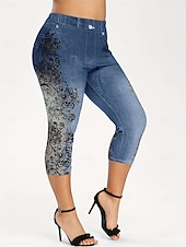 economico -Per donna 3/4 Collant Collant Atletico Lunghezza al polpaccio Vita Alta Floreale Stampa Comodo Sollevamento glutei Controllo addominale Yoga Casual Quotidiano Rosso scuro Blu marino Blu Viola