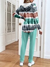 billige Sweatsuits for kvinner-Kvinnenes 2-delte hettegenser treningsdrakter bukse sett langermet rund hals aktiv daglig hette grafisk geometrisk fargeblokk snor trykk utendørs uformell grønn vår vanlig passform