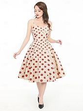 preiswerte Kleider-Retro Vintage 1950er Rockabilly Knielang Kleid Swing-Kleid Ausgestelltes Kleid Spaghetti-Träger Tupfen Kariert / Gingham A-Linie Damen Karneval Urlaub Alltagskleidung Junggesellinnenabschiedsparty