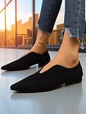 abordables Chaussures sans lacet et mocassins femme-ballerines à bout pointu en similicuir marron pour femmes – mocassins minimalistes à enfiler en V, tenues de bureau élégantes et décontractées au quotidien