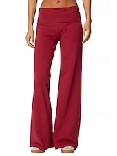 ieftine picior lat și talie înaltă-Pentru femei Picior Larg Pantaloni Pantaloni Palazzo Modă Șic Stradă Lungime totală Natural Simplu Talie elastică Respirabilitate Comfortabil Stradă Purtare Zilnică Ieșire Roșu Vin Negru 1 # Negru