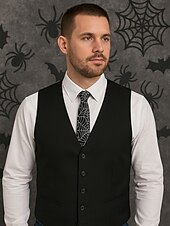 economico Accessori di Halloween-Cravatta da uomo con stampa ragnatela di Halloween – cravatta sottile in raso bianco e nero, elegante accessorio per feste, cosplay, eventi formali e abiti da ufficio per Halloween