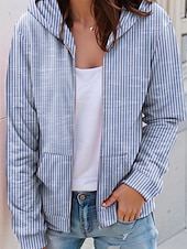 abordables Hauts Rayés et Géométriques-Femmes Sweats à capuche zippés Graphique Rayé Mode Occasionnel manche longue À capuche Hauts Réguliers Rue Tenue Quotidienne Fermeture éclair Avec Poches Imprimé Rose Claire Bleu Vert Gris Printemps
