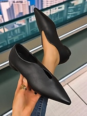 abordables Chaussures sans lacet et mocassins femme-ballerines à bout pointu en similicuir marron pour femmes – mocassins minimalistes à enfiler en V, tenues de bureau élégantes et décontractées au quotidien