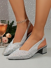 abordables Fête de la Vie Nocturne-Escarpins à bride arrière scintillants argentés pour femmes - Chaussures de soirée scintillantes à talon bas pour la vie nocturne et les événements en soirée