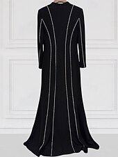 preiswerte SCHWARZ-Black Tie Galakleid Etuikleid/Säulenkleid Abendkleid Smokingkleid formelle Abendparty bodenlang Langarm V-Ausschnitt Polyester mit Kristallen 2025